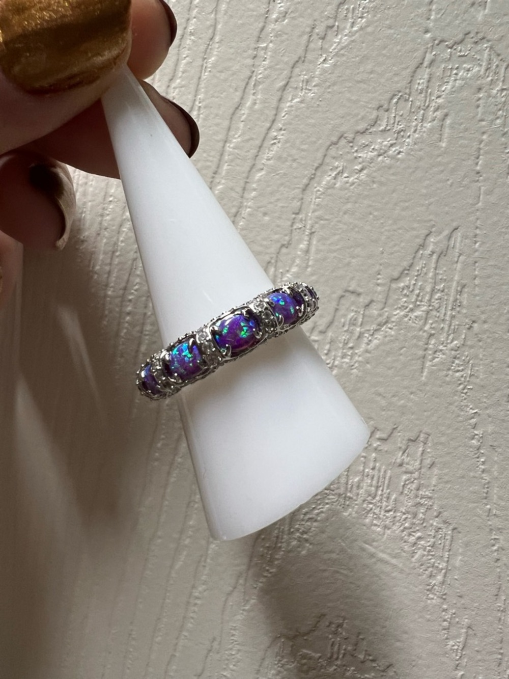 Silver Purple Opal Band Ring - Women Jewelry